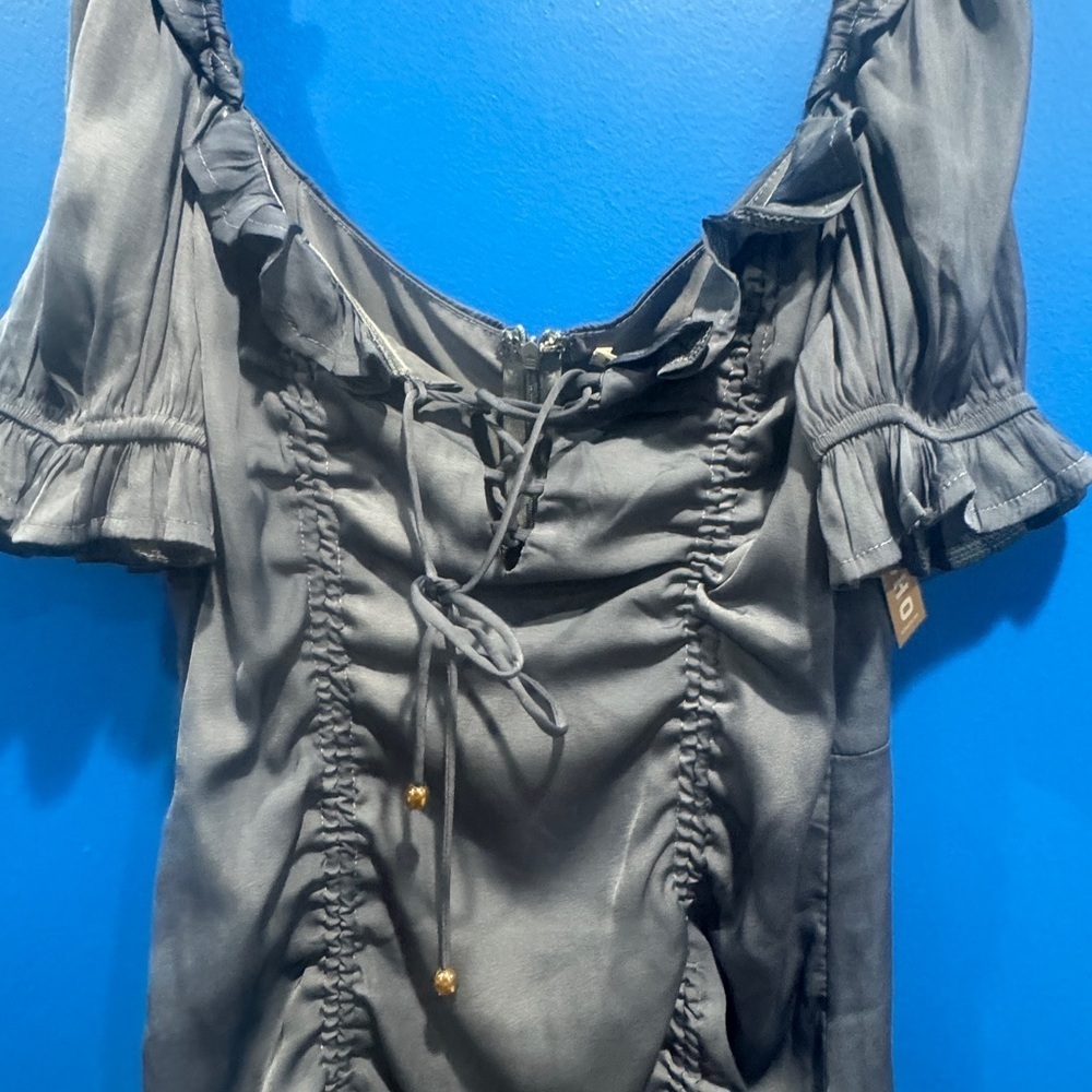 NWT Chic Slate Blue Ruched Mini Dress - Picture 9 of 9